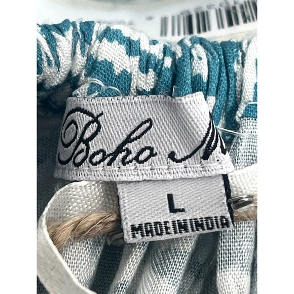 Boho Me NWT Maxi Woven Maxi Dress Teal White Smocked Top Open Back Size L - Picture 8 of 12